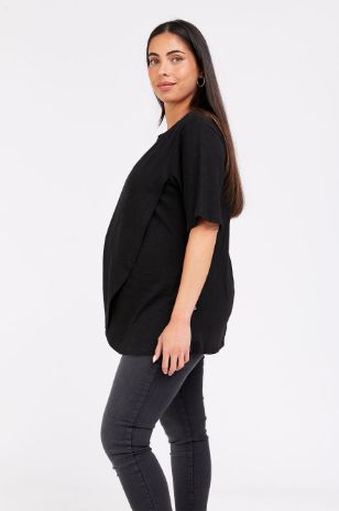 חולצת מעטפת להנקה ש.קצר שחור
