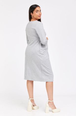 שמלת הריון אלומה אפור פס שמנת