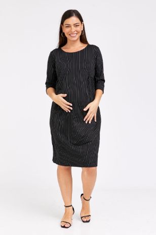 שמלת הריון אלומה פודרה פס שמנת