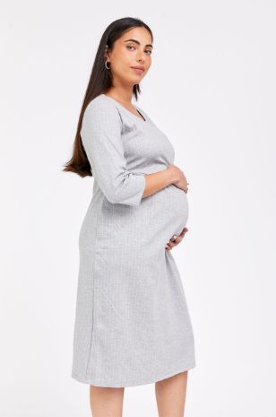 שמלת הריון אלומה פודרה פס שמנת