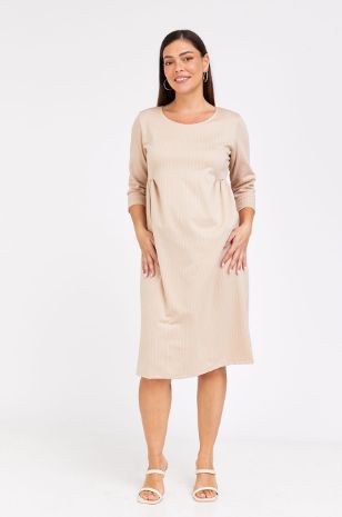 שמלת הריון אלומה פודרה פס שמנת