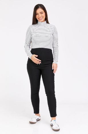 אישה לובשת גולף איימי פסים להריון ש.ארוך שמנת פס שחור