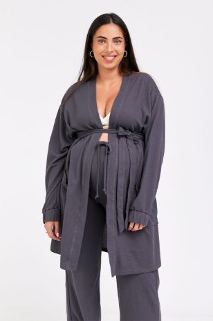 חלוק וופל להריון אפור