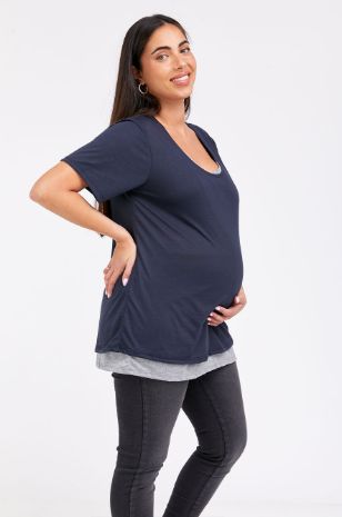 חולצת הנקה חצי שרוול נייבי אפור	