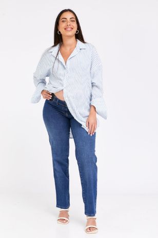 חולצת הריון אוברסייז גברית שמנת פס בז'