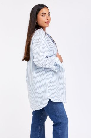 הנבחרים של ורוני דלומי חולצת הריון אוברסייז גברית שמנת פס תכלת