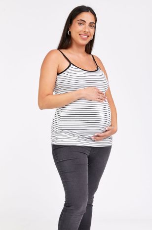 גופיית ספגטי ריב להריון פסים שחור פס לבן
