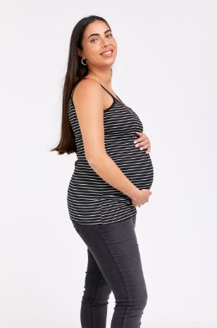 גופיית ספגטי ריב להריון פסים לבן פס שחור