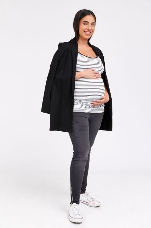 גופיית ספגטי ריב להריון פסים לבן פס שחור