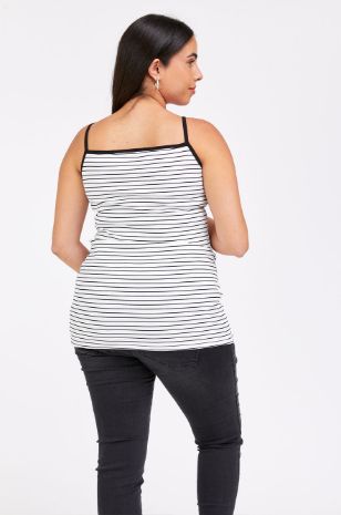 גופיית ספגטי ריב להריון פסים לבן פס שחור